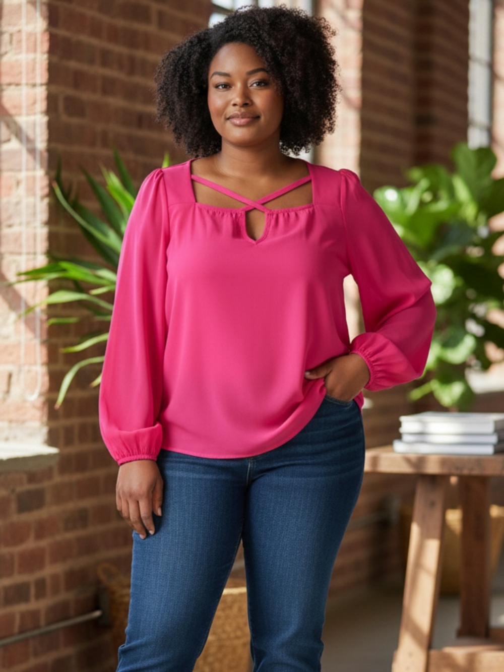 Torrid Criss-Cross Cutout Barbie Pink Blouse